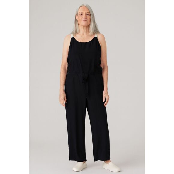 EILEEN FISHER Black 100% Silk Jumpsuit Coveralls   Women's Size Large - Picture 1 of 10
